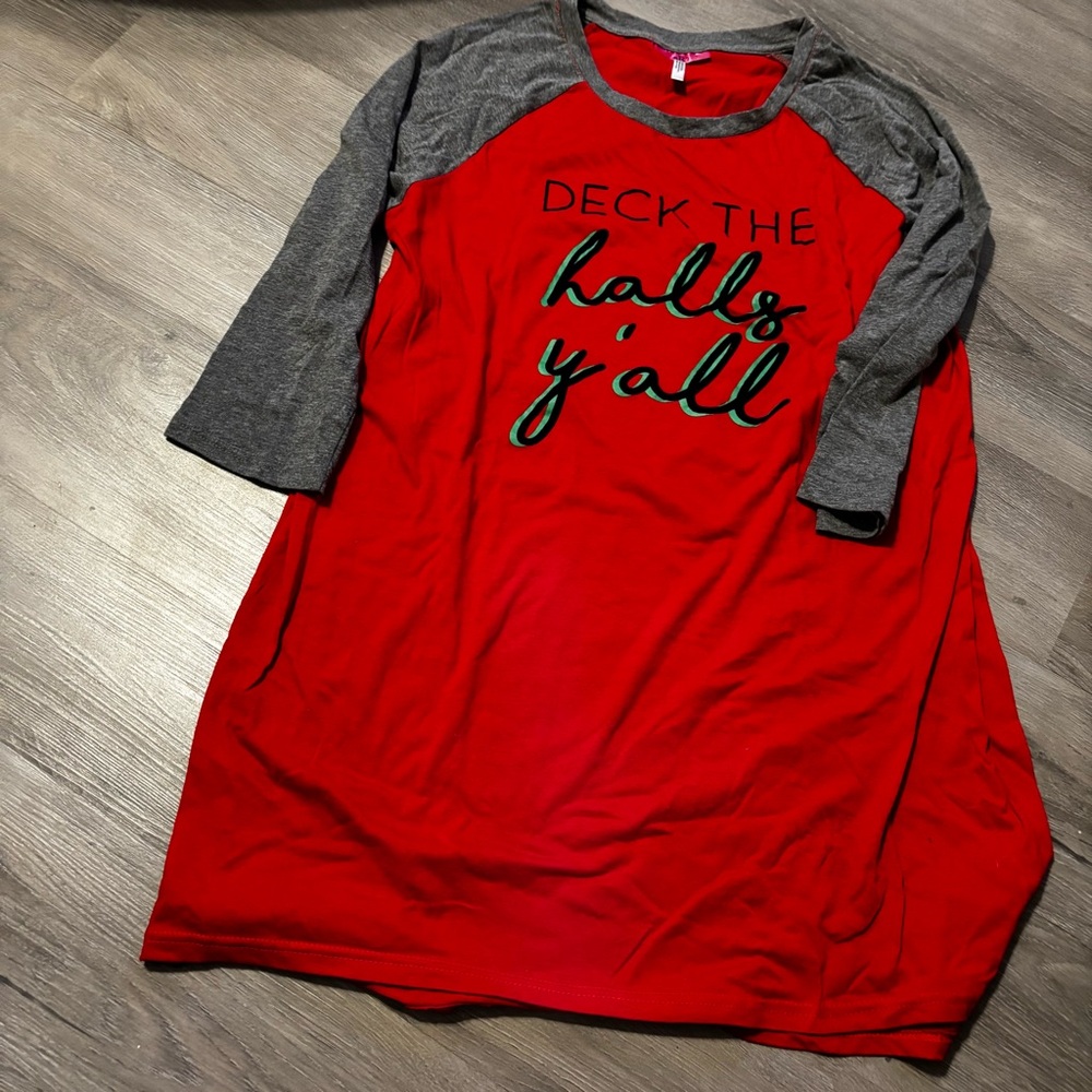 Christmas Vibrant Red and Charcoal Gray sleep shirt